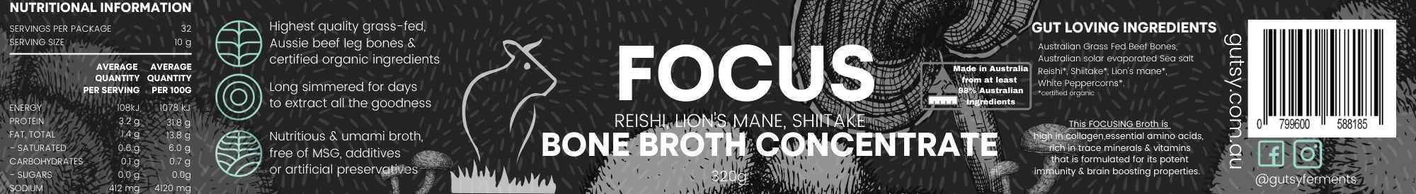 FOCUS - Concentrated Beef Bone Broth with medicinal mushrooms