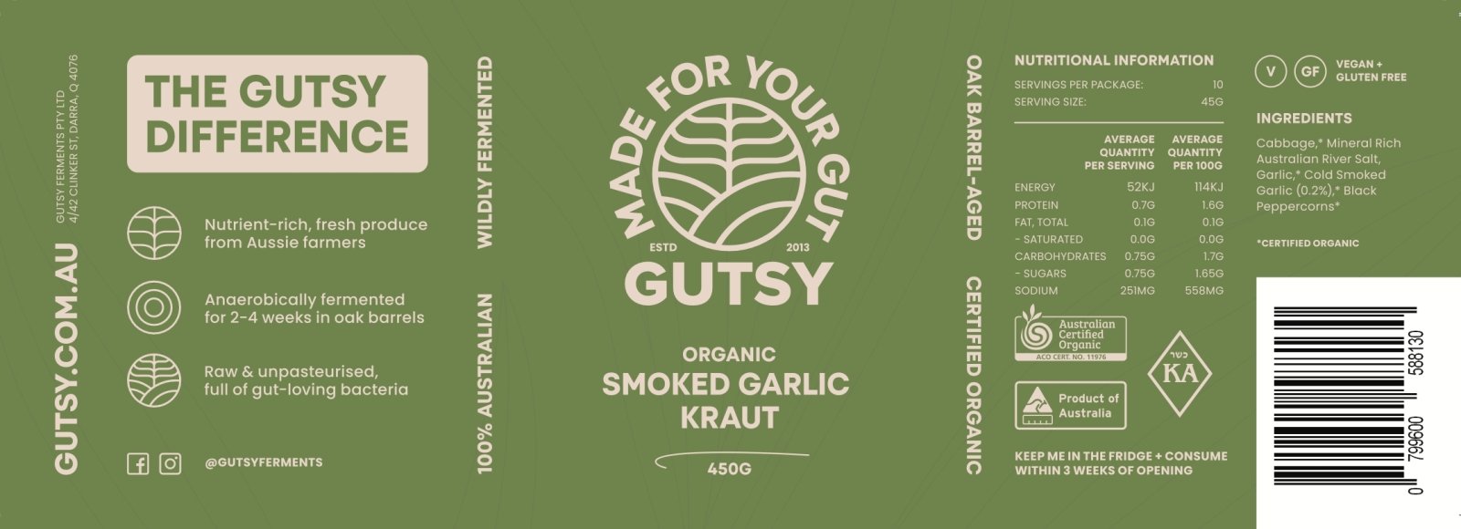 Organic Probiotic Smoked Garlic Kraut
